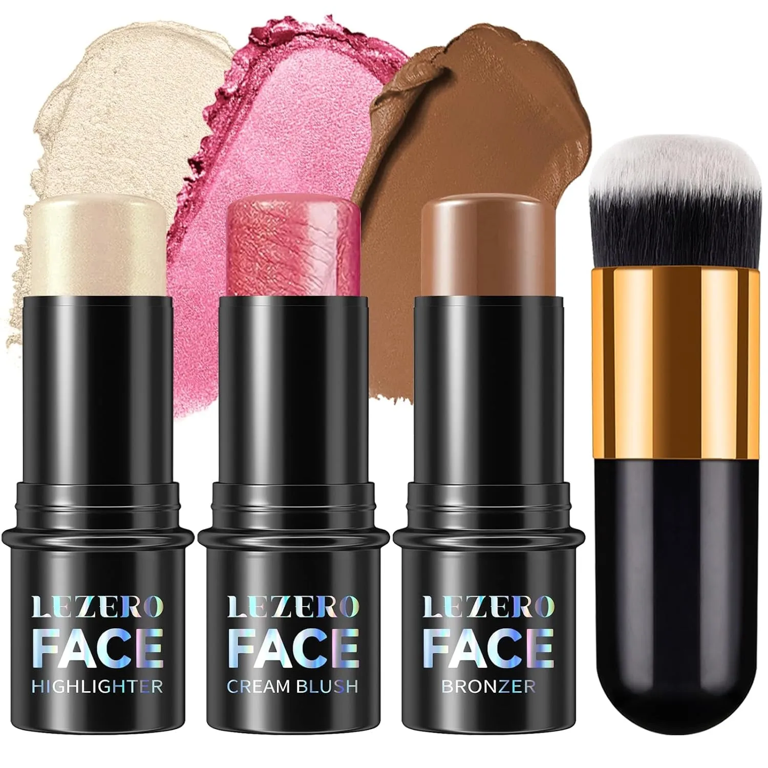3-Piece Cream Contour Makeup Set: Highlighter, Blush & Bronzer Sticks for Long-Lasting Sculpting