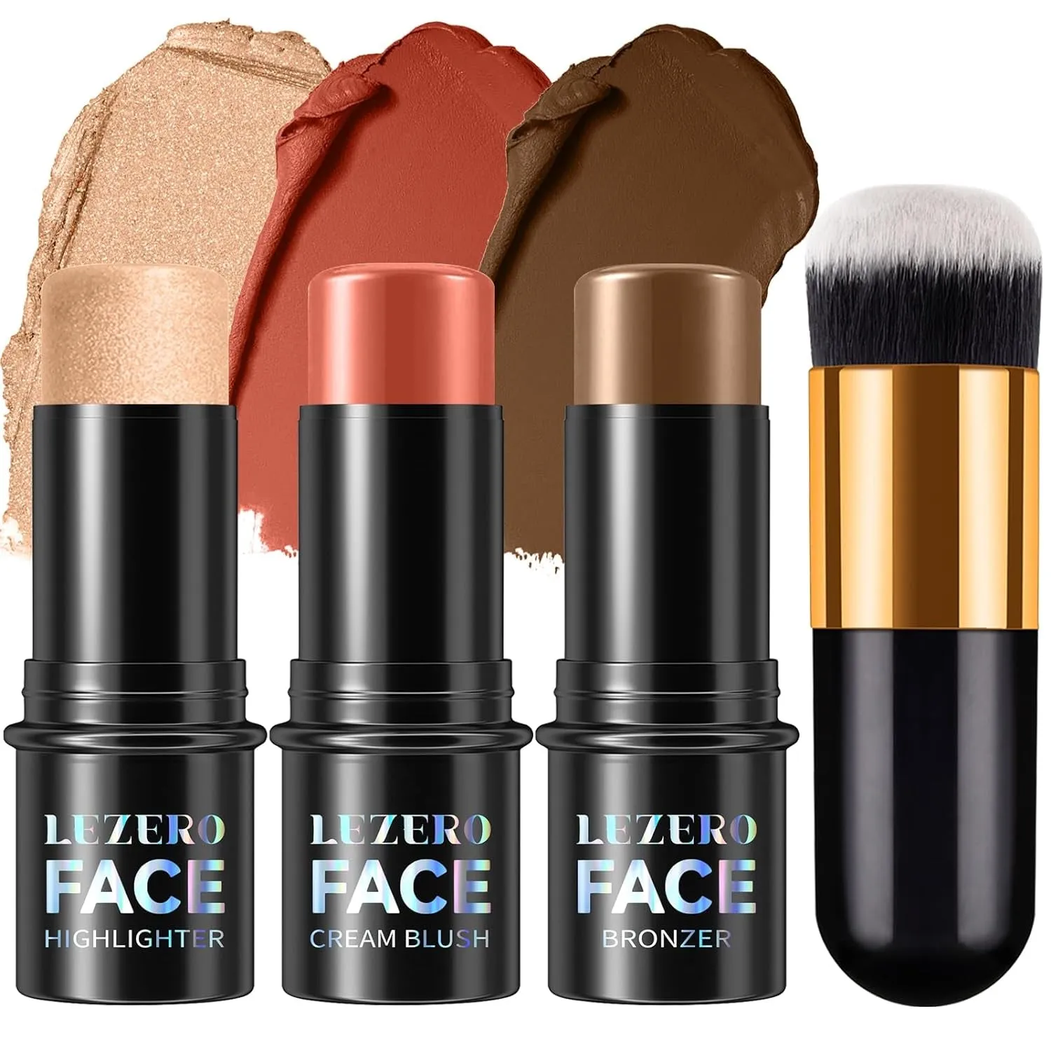 3-Piece Cream Contour Makeup Set: Highlighter, Blush & Bronzer Sticks for Long-Lasting Sculpting