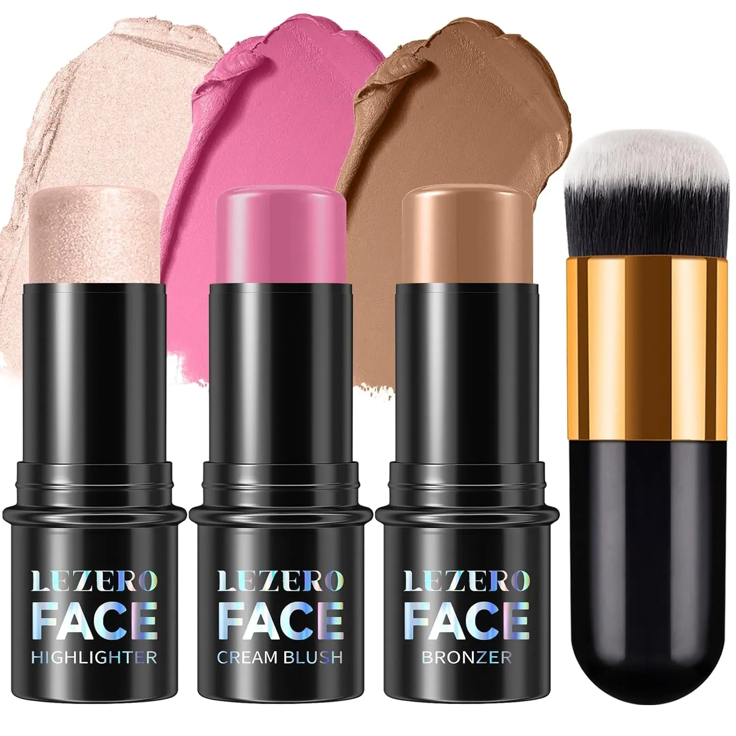 3-Piece Cream Contour Makeup Set: Highlighter, Blush & Bronzer Sticks for Long-Lasting Sculpting