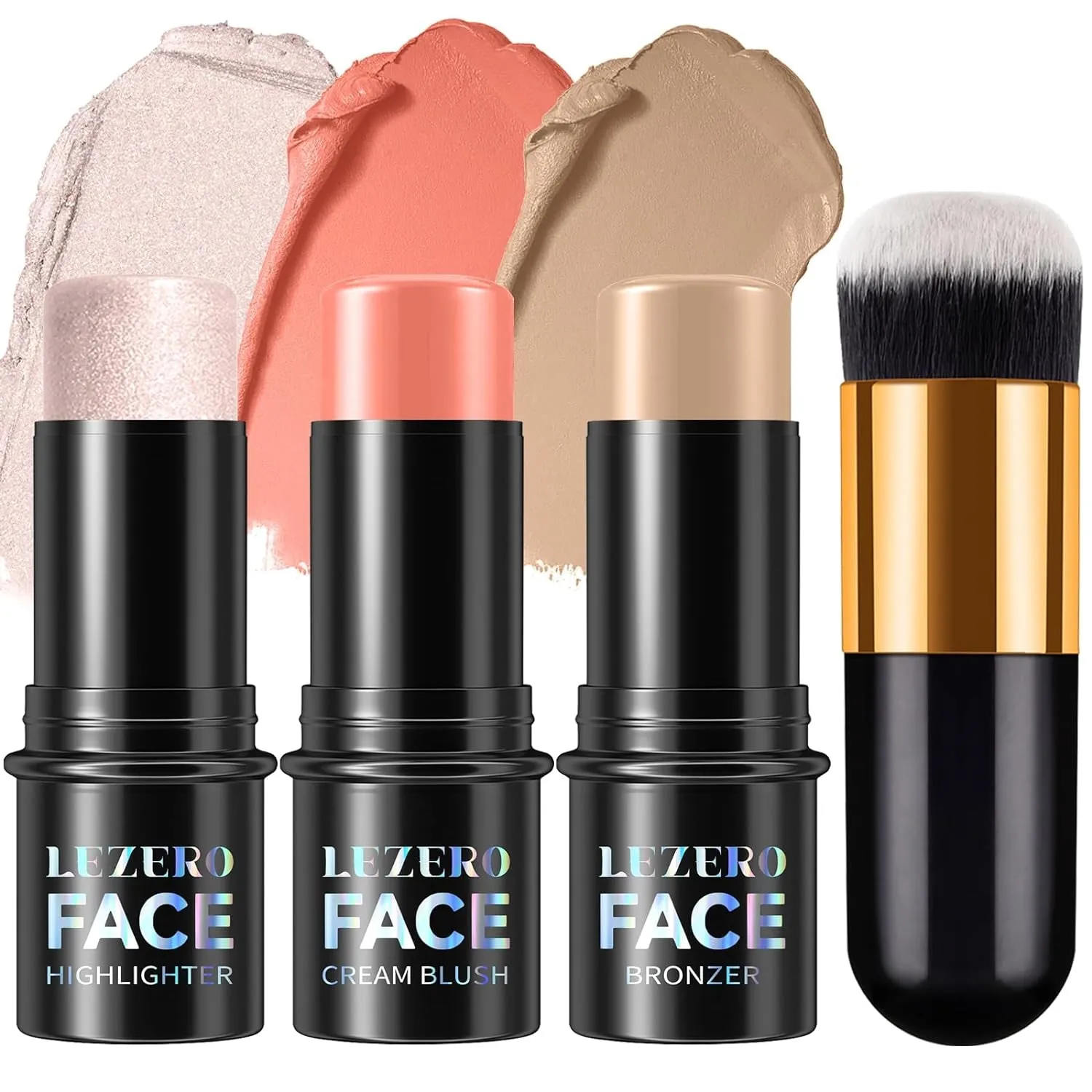 3-Piece Cream Contour Makeup Set: Highlighter, Blush & Bronzer Sticks for Long-Lasting Sculpting