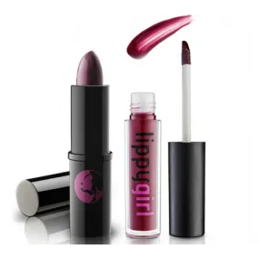 Lipstick and Lip Gloss Set - Deep Berry Vegan Vego-Maniac Lippy Girl