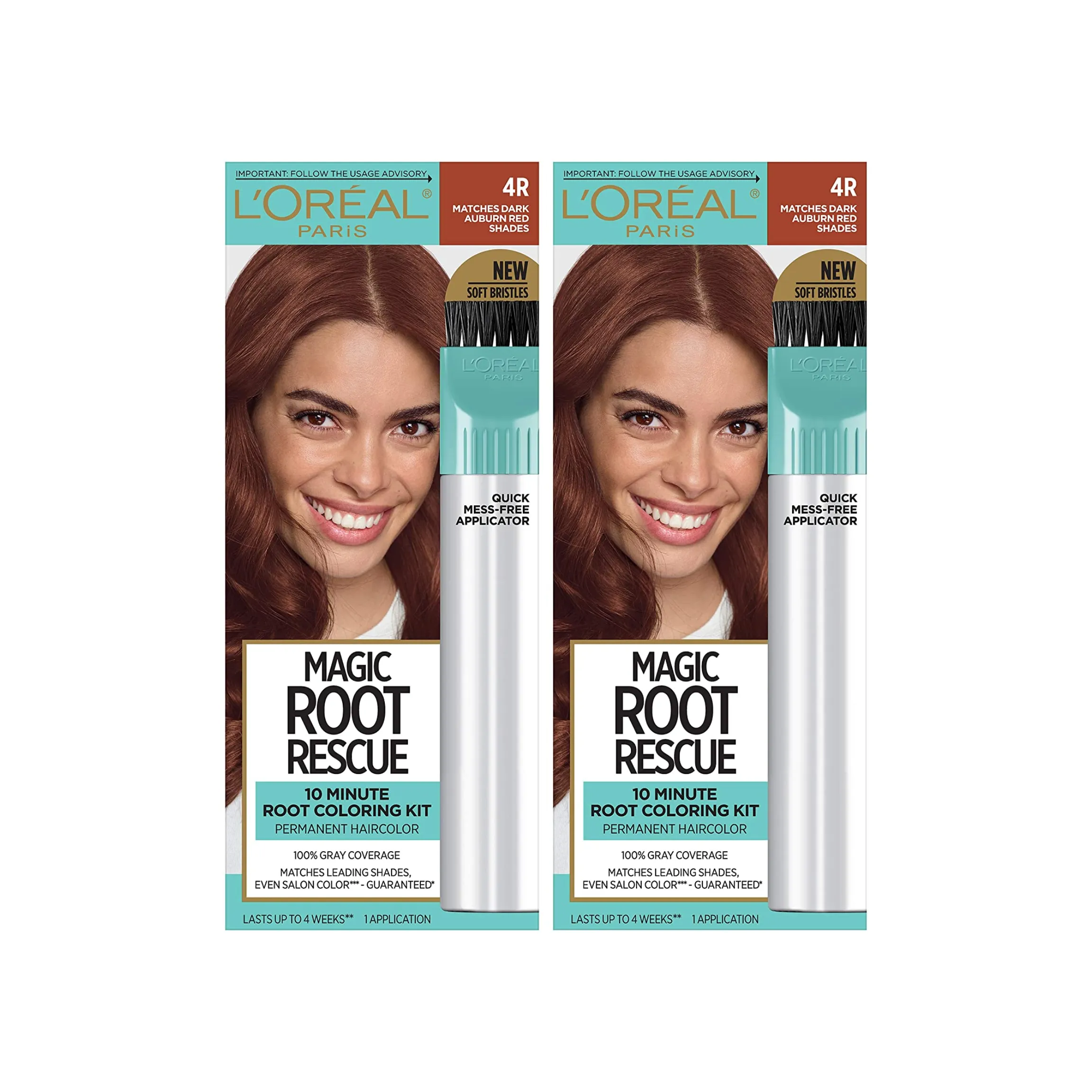 L'Oreal Paris Magic Root Rescue 10 Minute Root Coloring Kit for Hair, 4R Matches Dark Auburn Red Shades, 2 Ct (Pack of 1)
