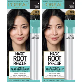 L'Oreal Paris Magic Root Rescue 10 Minute Root Hair Coloring Kit, Permanent Hair Color with Quick Precision Applicator, 100% Gray Coverage, 2 Black, 2 count