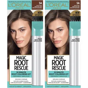 L'Oreal Paris Magic Root Rescue 10 Minute Root Hair Coloring Kit, Permanent Hair Color with Quick Precision Applicator, 100% Gray Coverage, 5A Medium Ash Brown, 2 count