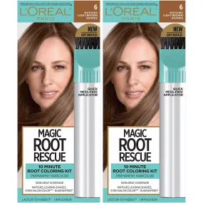L'Oreal Paris Magic Root Rescue 10 Minute Root Hair Coloring Kit, Permanent Hair Color with Quick Precision Applicator, 100% Gray Coverage, 6 Light Brown, 2 count