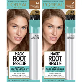 L'Oreal Paris Magic Root Rescue 10 Minute Root Hair Coloring Kit, Permanent Hair Color with Quick Precision Applicator, 100% Gray Coverage, 6A Light Ash Brown, 2 count