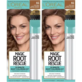 L'Oreal Paris Magic Root Rescue 10 Minute Root Hair Coloring Kit, Permanent Hair Color with Quick Precision Applicator, 100% Gray Coverage, 6G Light Golden Brown, 2 count