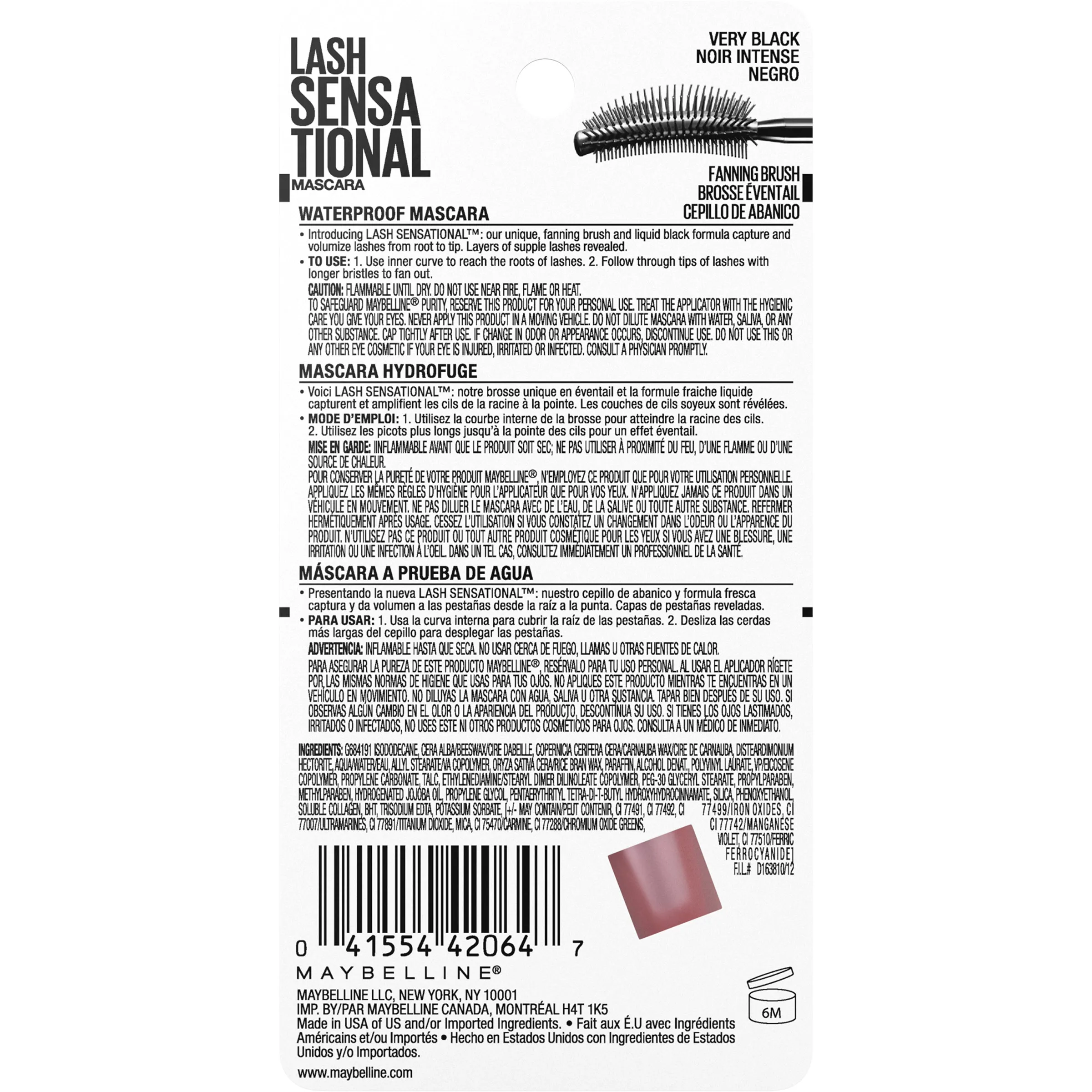 Maybelline Lash Sensational Waterproof Mascara, Very Black, 0.3 fl. oz.black