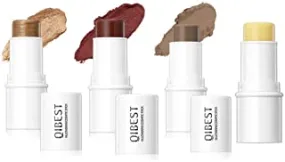 Reddhoon 4 In 1 Cosmetics Stick Set, Cream Blush Stick, Contour Stick, Highlighter Stick & Lip Balm, Multi Stick Cream Face Blush Bronzer Shading Creamy Pen Sticks for Cheeks, Eyes and Lips